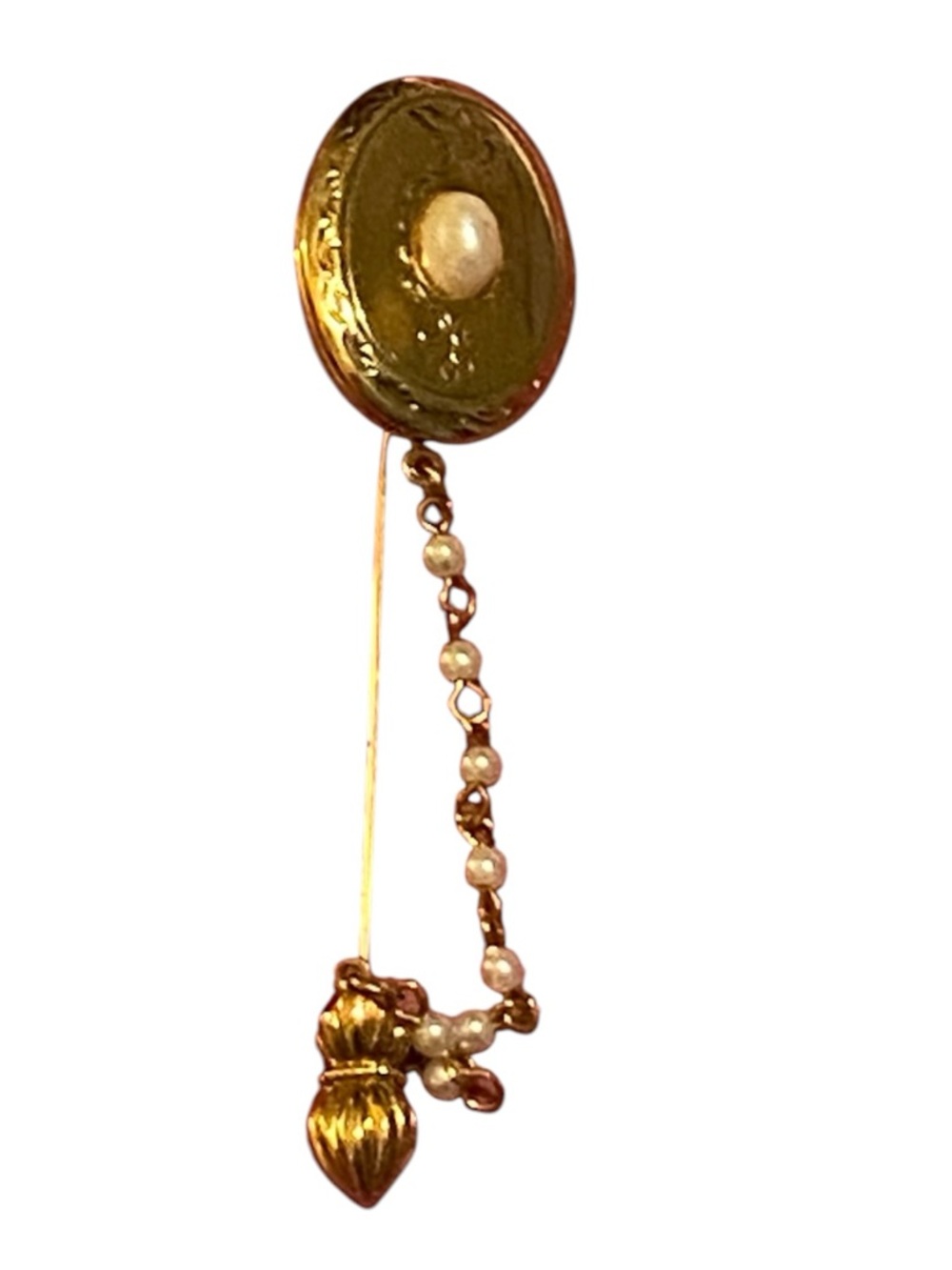 Vintage Gold-tone Pearl Drop Locket Stick Pin